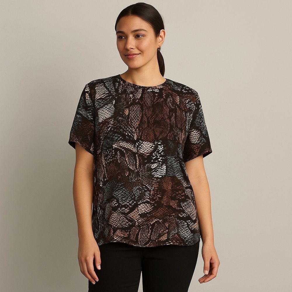 Glamorous Silk Over Size Loose Fit Animal Snake Skin Print Blouse Medium 6